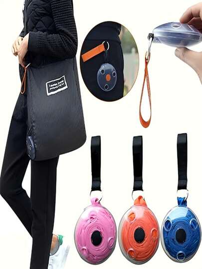 1个大容量可折叠可重复使用购物袋 - 高度便携，带收纳袋设计，节省空间的圆形，适合旅行、购物和日常使用。