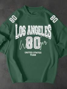 Kit 3 Camisetao Oversized Los Angeles College Numerada Unissex 100 Algodao Alto Padrao Gringa Estilo - Bege-Chocolate-Verde - Visão 5
