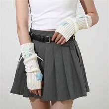 1PC JK Fingerless Gloves, Multi-Color Series - Blue/Pink/Yellow/Black Arm Warmers, Sweet & Cute Girls' Knitted Christmas Star Fingerless Gloves For Women With Cuff Design, Suitable For Holiday, Party, Dress-Up & Daily Wear All Year Round - 藍色系[白色] - 查看 8