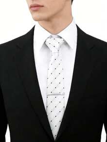 Set de 2 corbatas y pinza de corbata de negocios para hombres, diseño a rayas de moda, adecuado para uso diario, fiestas, bodas, gran regalo para familiares y amigos - Blanco - Ver 6