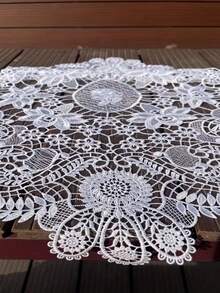 HXARTMIS 1pc Elegant White Lace Crochet Table Runner, Delicate Machine-Made Floral Polyester Tablecloth, Dresser Scarf, Modern Centerpiece Decor, Minimalist Decor, Centerpiece, Modern Table Runner - White - View 6