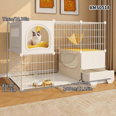 Indoor Cat Cage, Medium/Small Size, Iron Wire Mesh Fence, Freestanding, Large Space, Easy Storage