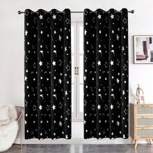 1件星月印花窗帘，卧室遮光窗帘，适合节日使用，涤纶材质 - 黑色 - 查看 19