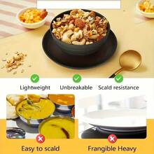 1 Juego de platos irrompibles, juego de vajilla reutilizable apto para microondas y lavavajillas, color negro - Adecuado para camping y uso diario - Negro - Ver 9