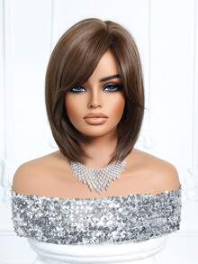 Wig Bob Cokelat Tua Elegan 10 Inci dengan Poni, Cocok untuk Wanita, Tahan Panas, Multifungsi untuk Berbagai Acara, Berkualitas Tinggi, Cocok untuk Pemula, Multifungsi, Penting untuk Liburan Kecantikan, Nyaman dipakai, Cocok untuk Festival Musik, Pemakaian Sehari-hari, Pernikahan, Halloween, Natal, Hari Ibu dan Upacara Wisuda, Hadiah Ramadhan - Coklat - View 4