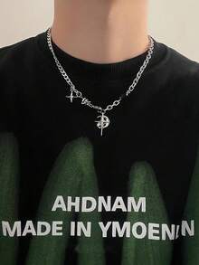 Men Moon & Star Pendant Necklace, For Jewelry Gift And Party - Silver - View 2