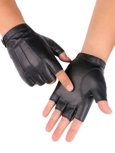 1 Pair Unisex Outdoor Cycling Half Finger Gloves, Motorcycle Off-Road Riding Half Finger Leather Gloves, Outdoor Sports Cycling Driving Fitness PU Leather Gloves