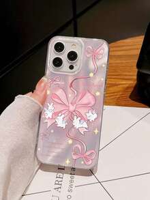 INS新款时尚闪亮扎染渐变可爱兔子蝴蝶结星空节日甜美风格手机壳，兼容 17 Pro Max/16 Pro Max 15 14 13 12/11，独特少女风保护套 - 彩色 - 查看 2