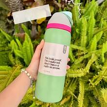 24oz /32oz Stainless Steel Insulated Water Bottle With Straw, Portable Coffee Mug Suitable For Hot & Cold Drinks, Fitness And Cycling Water Bottle, Leak-Proof Lid Travel Cup For Camping, Hiking, Driving, Outdoor Activities - 軍綠色 - 查看 1