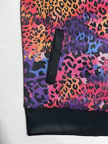 Autumn Retro Men's Fashion Bomber Jacket, Rainbow Leopard Digital Print Zipper Casual Party Wear - Multicolor - View 4