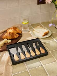 Cirelle 奶酪刀套装，木柄黄油涂抹器套装，适用于奶酪、冷黄油、果酱、蛋糕等厨房日常使用的黄油刀，婚礼和圣诞礼盒 - 黃色 - 查看 1