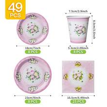 Pink Lace Flower Disposable Plate, Napkin, Cup Set, Plates, Napkins And Cups Party Supplies, Serves 8 Guests, Disposable Paper Plates Party Tableware Suitable For Birthday, Wedding, Theme Party, Family Picnic - Multicolor - View 10