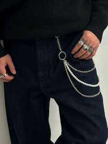 1件复古朋克摇滚风多层仿珍珠串珠几何十字链吊坠腰链，个性化设计，休闲简约，街头风，男女皆宜的时尚金属裤链礼物 - 褲鏈 - 查看 4