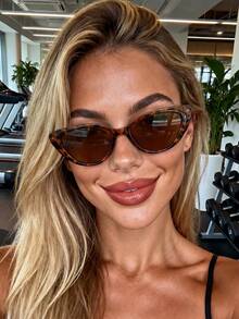 1 Pair Women's Cat-Eye Personalized Versatile Fashion Glasses, Suitable For Daily Wear, Street Photography, Vacation Travel, Summer Beach Accessory - Leopard Tea - View 1