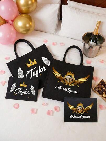 Customizable Linen Tote Bag, Customizable Photos,Waterproof Shopping Bag, Storage Bag And Linen Travel Luggage. Suitable For Wedding, Birthday, Beach And Holiday, Perfect For Bridesmaids, Students And Beach Outings Letter Portable Middle School Students, High School Senior High School Students, College Students, University Students, Freshman, Sophomore, Underclassmen,Bags & Luggage,2025 Halloween Accessories,Large Capacity,New Year Glamour