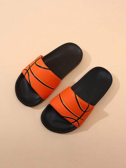 Spring/Summer New Kids Sports Themed Sandals, Boys Sports Style Basketball Shoes Upper, Non-Slip Soft Bottom Casual House Slippers