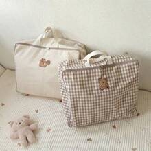 1pc Little Bear Squirrel Quilt Storage Bag Luggage Bag Simple Checkered Quilt Bag - Multicolor - View 2