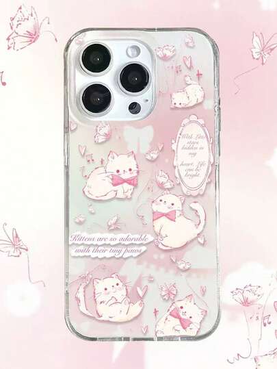 1个可爱蝴蝶小猫渐变色时尚手机壳，适用于 17、17 Pro Max、16 Pro Max、16 Pro、16 Plus、15 Pro Max、15 Pro、15 Plus、12 Pro Max、12 Pro、12/11，精致小巧，适合女孩日常使用，也可作为礼物送给朋友、同学或闺蜜。
