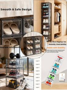 vexelfox 6/12 Pack Shoe Rack  Clear Stackable Shoe  Organizer  Hard Sturdy  Shoe Storage  Thickened Plastic Shoe Boxes For Closet, Fit US Size 12+ Sneakers/Boots, Display Case With Lids, White/Clear - Xám - Xem 5