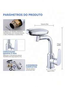 Torneira Monocomando Banheiro Cascata 360° 4 Modos Aço 304 Acabamento - Falar - Visão 2