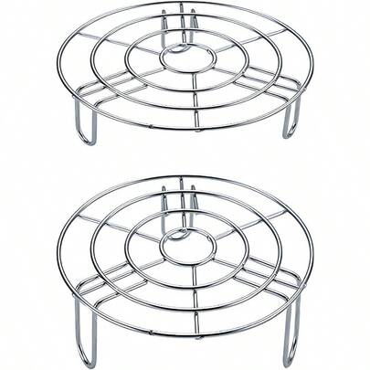 Cooling Rack Set Of 2 Dia 6.3" Round Steamer Rack Stainless Steel Cross Wire Barbecue Carbon Baking Net Grill Pan Grate For /Pressure Cooker/Oven (Height 1.8"&2.8",6.3"/16cm)