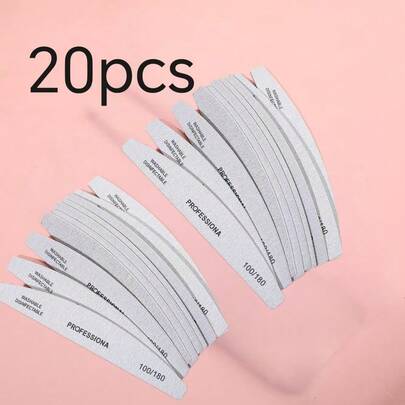 20Pcs Crescent Shape 100/180 Grit Wood Nail Files Double Sided Emery Board Washable Emery Boards Reusable Nail Buffers Manicure Tools For Natural Nails Home And Salon Use Nail Sanding Block File