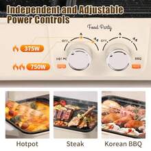 Hot Pot and BBQ - Parrilla eléctrica de mesa Hotpot olla eléctrica Hot Pot Barbacoa coreana barbacoa interior Smokeless 220 V con tapa pequeña-B031 - Grande - Ver 1