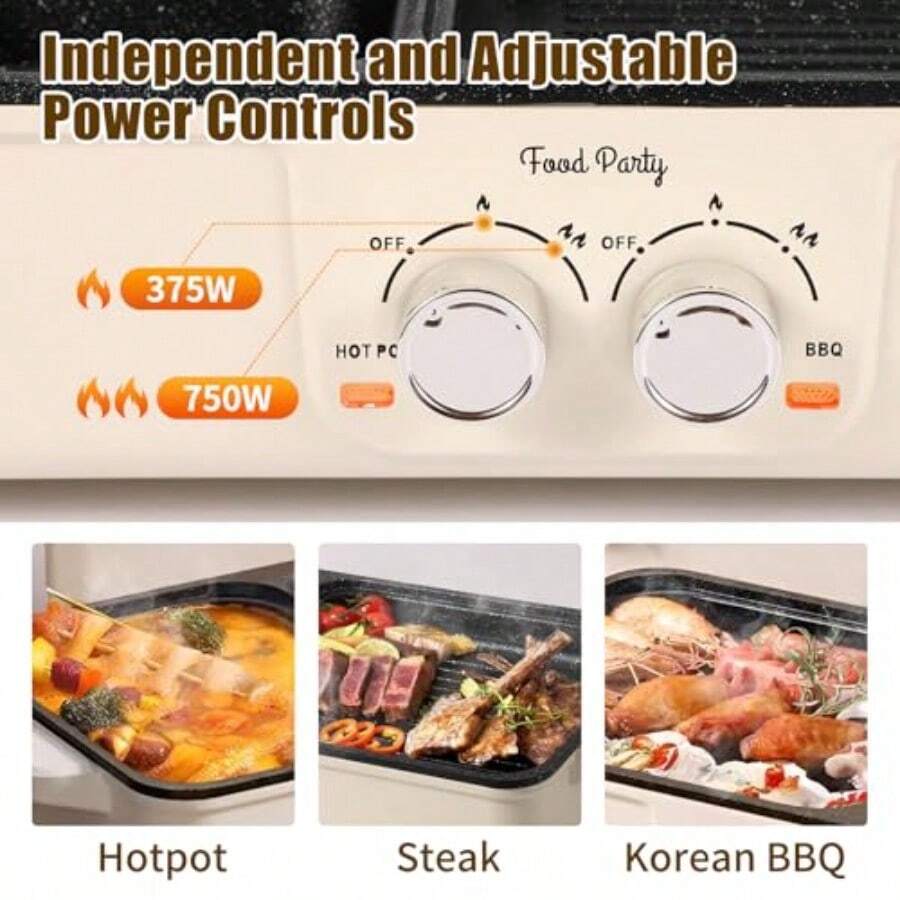 Hot Pot and BBQ - Parrilla eléctrica de mesa Hotpot olla eléctrica Hot Pot Barbacoa coreana barbacoa interior Smokeless 220 V con tapa pequeña-B031 - Grande - Ver 1