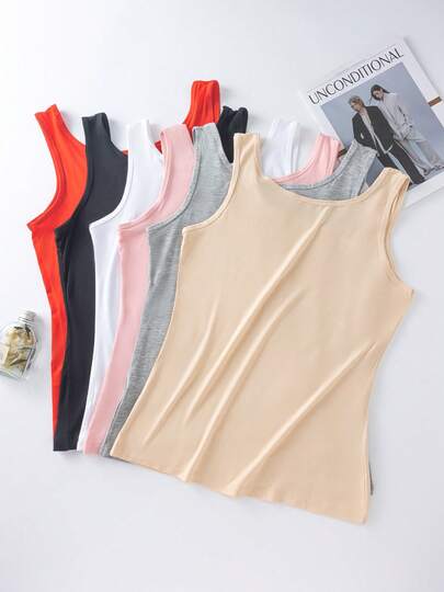6件装女士无缝吊带背心，无袖宽肩带打底衫，多种颜色可选