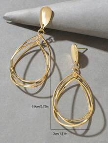 1 Pair Fashionable Golden Multi-Circle Water Drop Pendant, Suitable For Daily Wear - Yellow Gold - View 3