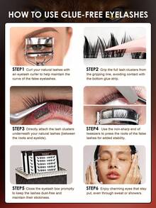 Seedew 72片/盒狐狸毛假睫毛，自粘式D型卷翘睫毛簇，10-11-12-15毫米，狐狸眼妆必备，适合派对和日常佩戴，睫毛增长美妆工具 - D - 查看 5