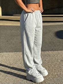 1 pieza Pantalones versátiles, casuales y cómodos de estilo retro para calle y deportes al aire libre, adecuados para el verano, para niñas y adolescentes - Gris Claro - Ver 6