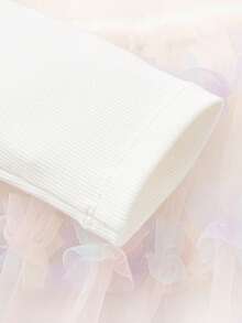 Balabala 女童长袖网纱连衣裙，油画风格，仿层叠设计，棉质内衬柔软公主裙 - 紫色調 - 查看 4