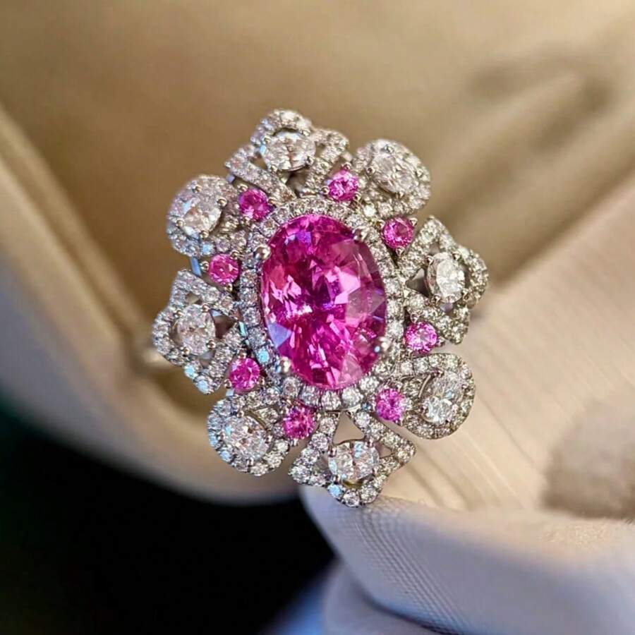 Elegant White Gold Plated Zirconia Secret Garden Ring For Women - Pink - View 1