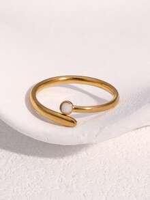 1枚时尚简约小众高端镀层不锈钢几何线条开口戒指，适合女性日常、派对和约会佩戴。 - 開口戒 - 查看 6