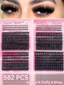 1302PCS / 582PCS Lash Clusters Kit, 80D 100D 120D 150D Individual Lash Clusters, D/DD Curl 0.31–0.63 Inch Mixed Length, Cat Eye Lashes, Natural Look Wispy Soft & Comfortable Faux Mink Lashes, Reusable DIY Lash Extensions, Beginner Friendly - Pink - View 3