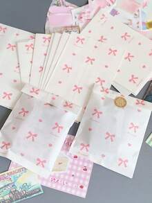 50个蝴蝶结爱心纸袋，糖果饼干包装袋，白色蝴蝶结扁平袋，派对礼品袋，适合情人节、复活节和日常使用 - 彩色 - 查看 3