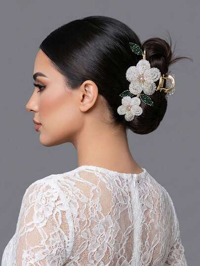 1pc Crystal Flower Hair Claw Shiny Rhinestone Decor Alloy Fairy Style Hair Clip, Suitable For Wedding, Date, Outing, Festival, Carnival Party, Daily Casual Wear For Women