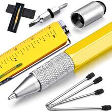 MITEGELO 10 en 1 Pluma Multifuncional, Bolígrafo Táctico con Embrague, Destornillador/Nivel/Regalo en Caja, Ideal para Hombres (Amarillo) - Rojo - Ver 10