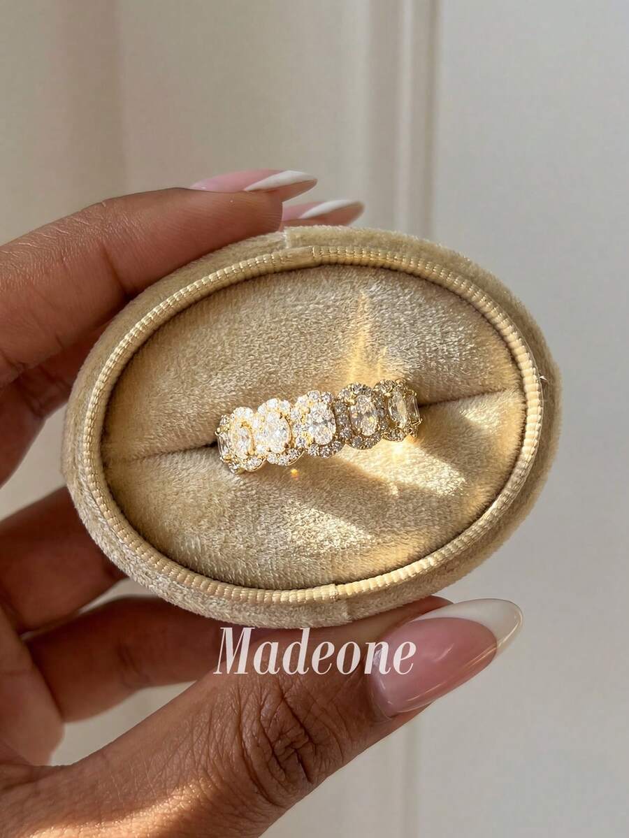 1枚经典优雅水滴形锆石戒指，订婚/节日礼物，925纯银首饰 - 半圓橢圓形戒指 - 查看 1