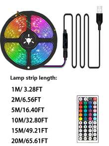 3.28ft (1 Roll) ~ 98.42ft (2 Rolls) RGB LED Light Strip With 44-Key Infrared Remote Control, USB 5V LED Strip With Adhesive Backing, Dimmable, Bedroom Party Decor, Kids Room Decor, Holiday Celebration Lighting, Home Decor Wall Decoration - Black Plate - View 11