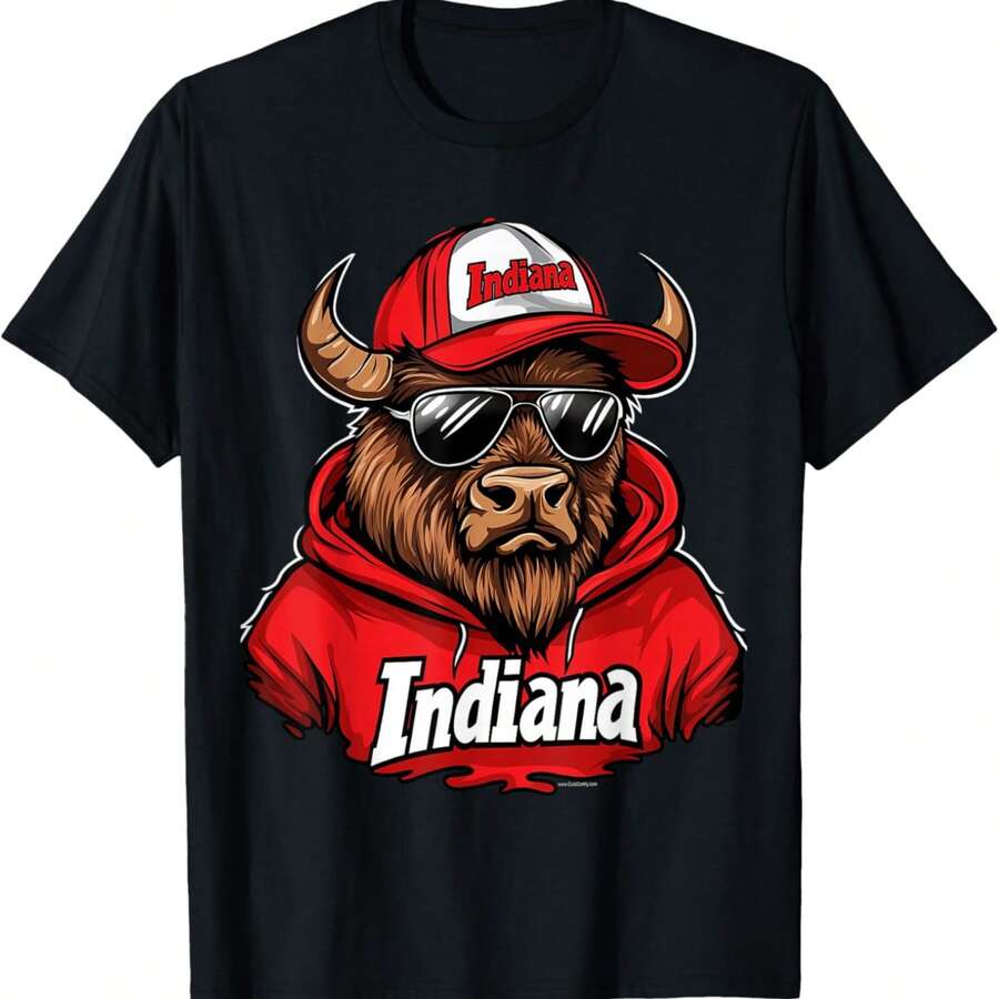 Indiana Bison Cool Animal Retro Throwback Funny Men T-Shirt - 黑色6 - 查看 1