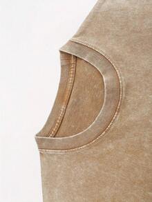 Unisex Washed Distressed T-Shirt Cotton Blend Casual Oversized Tee. Women'S Vintage 192s Retro Skull & 9'S Country Graphic T-Shirt - Double-Sided - 卡其色 - 查看 5