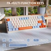 ATTACK SHARK FREEWOLF M68 65% Wireless Gaming Keyboard,Tri-Mode Bluetooth/2.4GHz/ Wired Silent Membrane Keyboard,PBT Keycaps,2000mAH Rechargeable,67 Keys Rainbow LED Backlit PC Gaming Keyboard - Multicolor - View 5