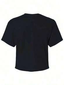 1pcWomen's Busch Light Crop Tee Shirt Summer Casual Graphic Top Exposed Navel T-Shirt , Women's New Summer Casual Crew Neck Pure Cotton Short-Sleeved T-Shirt(1 PC)Valentine's Day Outfits.Valentine's Day - 黑色 - 查看 3