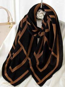 1件装女士时尚印花亚麻褶皱围巾披肩头巾，日常保暖针织围巾 - 彩色 - 查看 2
