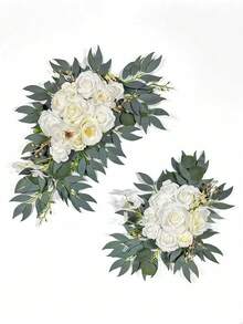 2pcs/Set - Wedding Arch Flowers, Artificial White Wedding Floral, Suitable For Wedding Welcome Sign Decoration And Ceremony Reception Area Arch Arrangement. Artificial Arch Flower Bouquet For Wedding Welcome Sign, Ceremony And Reception Area Backdrop Decoration. - White - View 8