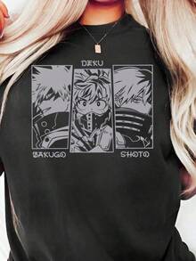 Graphic T Shirts Playera De Hombre Trio T Shirt Deku Bakugo Shoto Shirt BNHA MHA Anime Graphic Tee,SpringSummer Holiday Apparel Thanksgiving T Shirts,Unique Print Casual T-Shirt,Machine Washable Pure Cotton T-Shirt,Fashion Print Casual T-Shirt, Loose Fit, Suitable For Daily GatheringsCotton Men's T-Shirts,Bovfriend Gifts, Graphic Tees,Back To School - Black - View 1