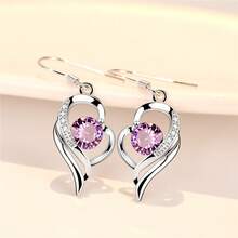Pendientes de corazón azul de plata esterlina 999 para mujeres al por mayor, nicho rosa, pendientes de plata esterlina de alta gama europeos y americanos. - Blanco - Ver 3