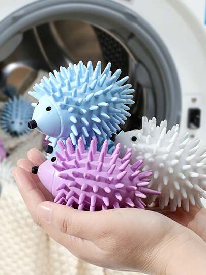 1 paquete de bolas de lavandería y secadora reutilizables con diseño de erizo - Ayudante de lavandería de plástico lindo antiarrugas para lavadora y secadora, suavizante y limpieza de ropa, accesorios de lavandería, diseño alegre, plástico duradero, superficie texturizada